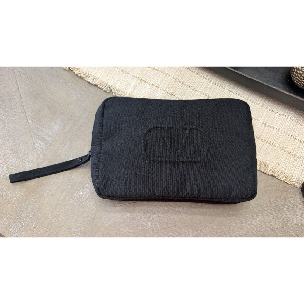 Valentino Makeup Pouch Canvas Black Bag Wristlet